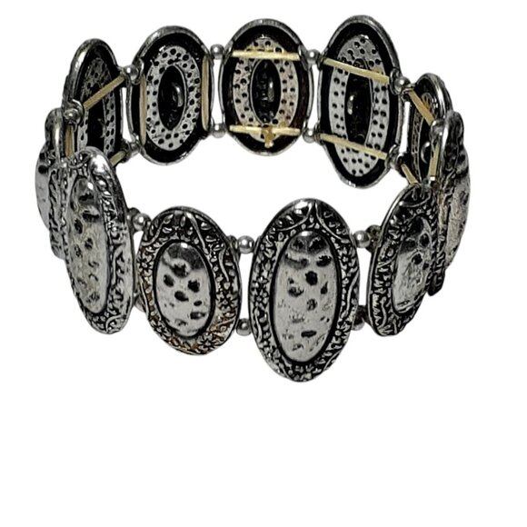 Stretch Bracelet Antiqued Silver Tone Medallion Career - Picture 7 of 9